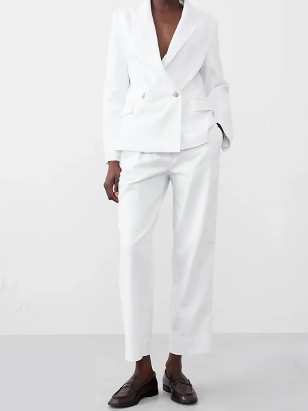 Banana‎ Republic White tapered linen-blend pull on ankle pant Size M #166